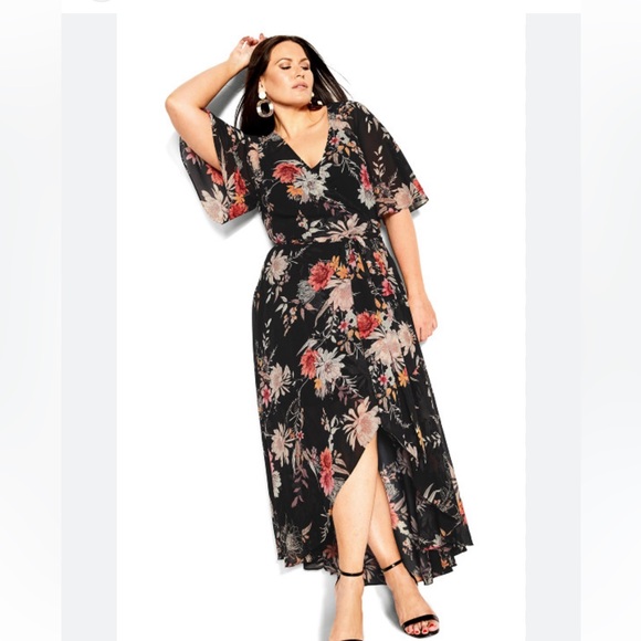 City Chic size 24 wrap dress black with floral pattern. No tags but never worn - Picture 8 of 8